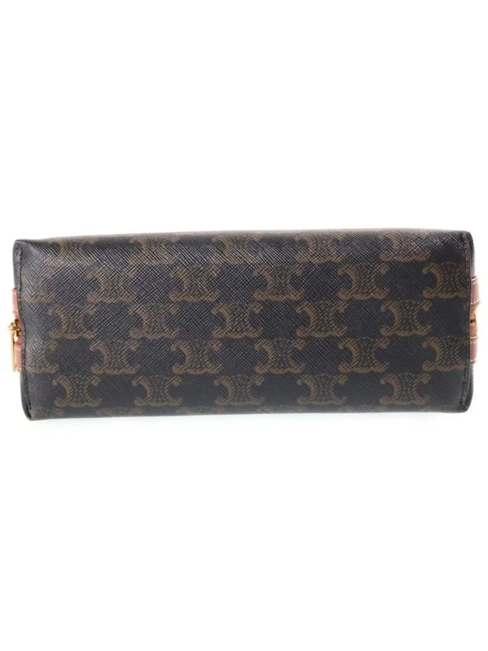 Celine Triomphe Pouch Makeup Brown Leather Gold